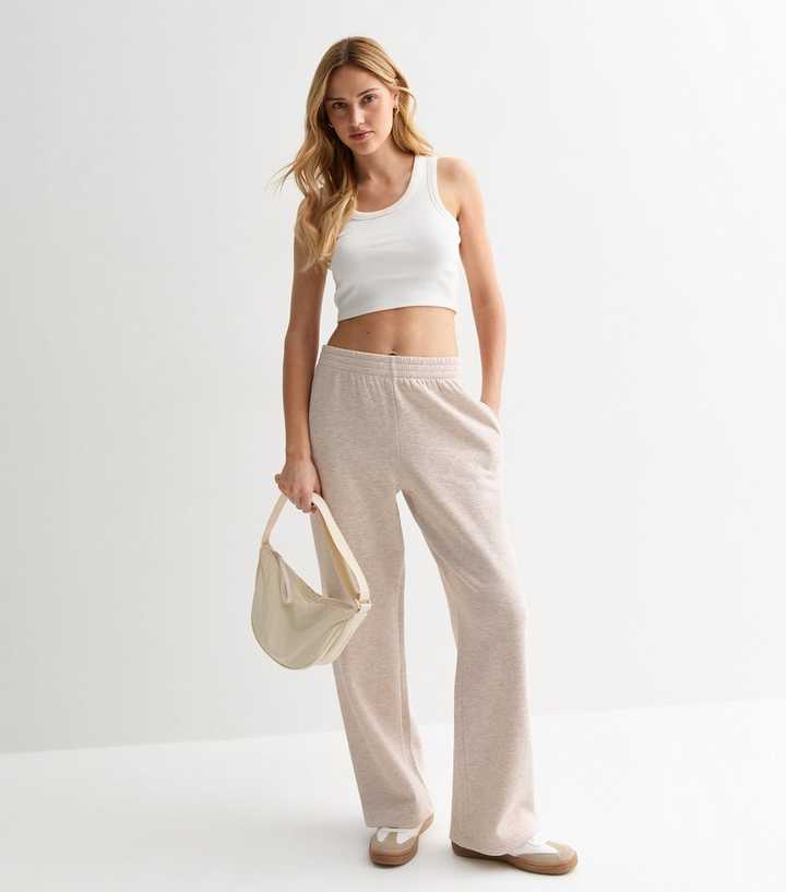 Cream Drawstring Wide Leg Joggers