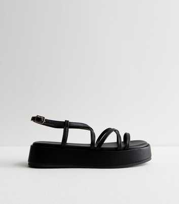 Black Multi Strap Flatform Sandals