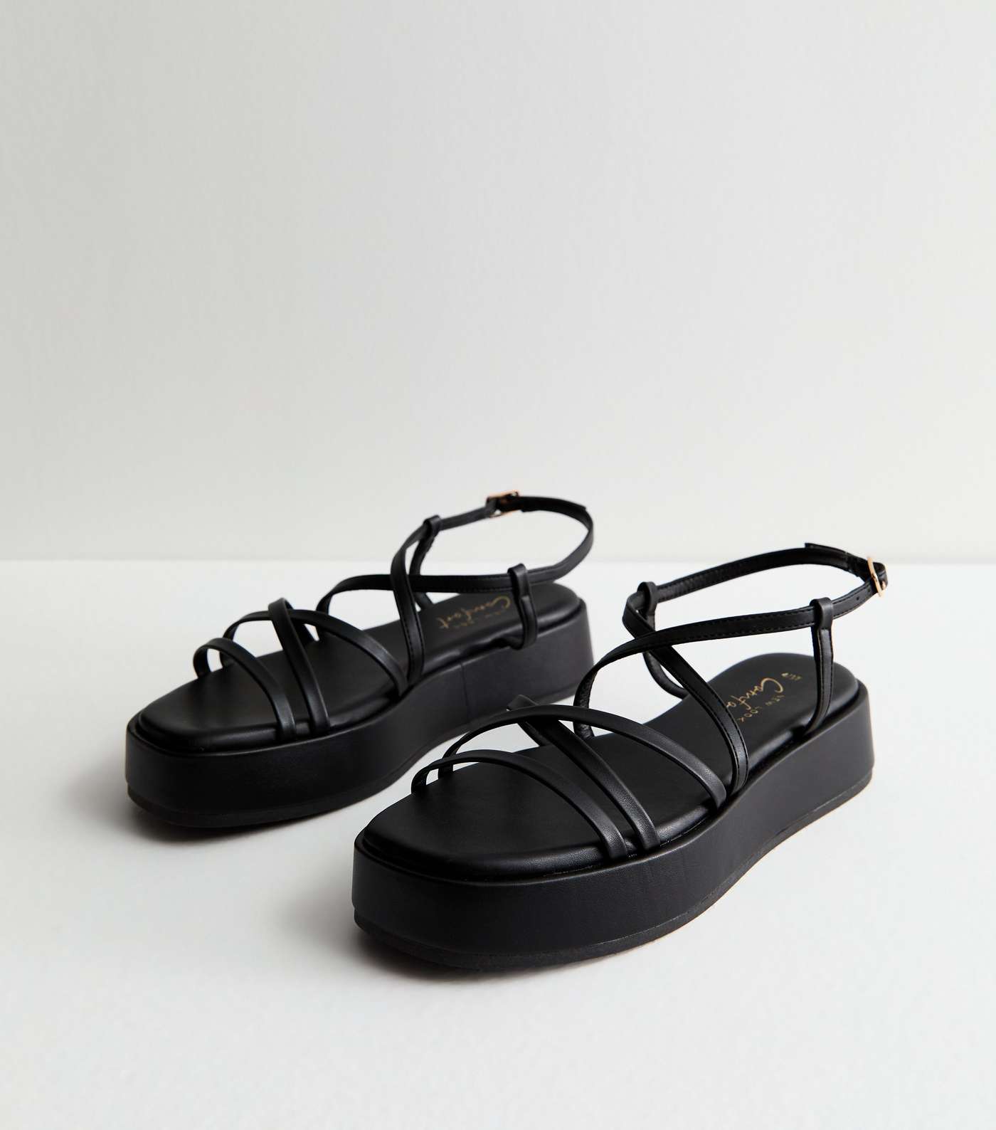 Black Multi Strap Flatform Sandals Image 3