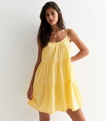 Light Yellow Cotton Broderie Strappy Mini Dress
