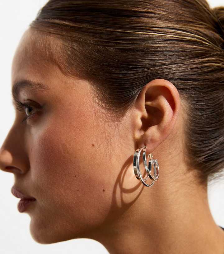 Silver Plated Triple Hoop Earrings
