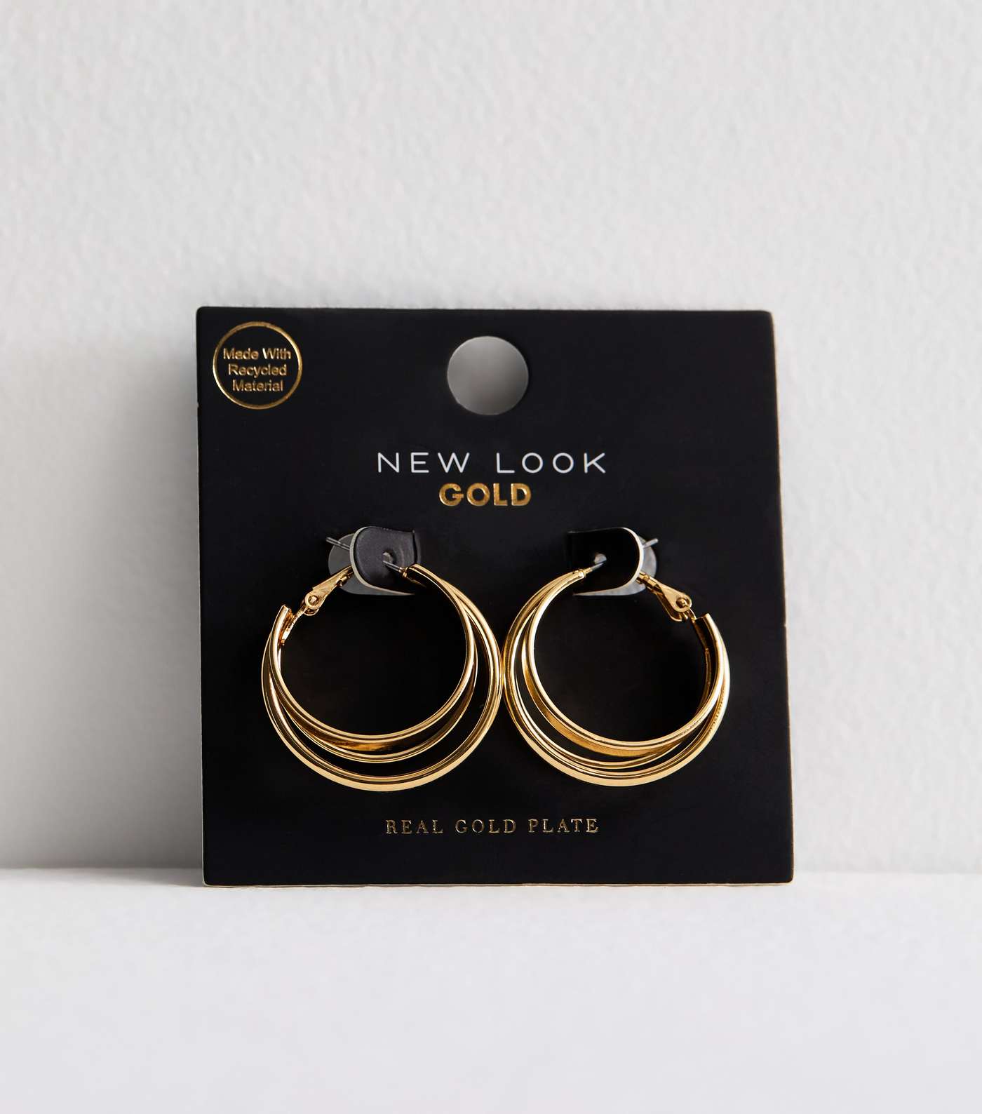Real Gold Plated Tripe Hoop Earrings Image 3