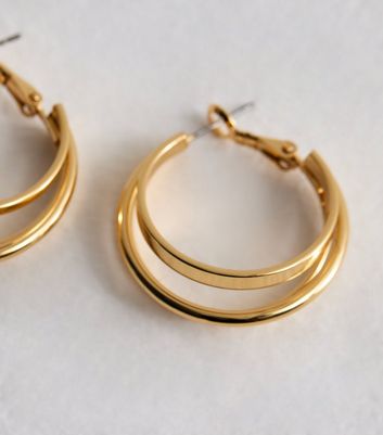 Real Gold Plated Tripe Hoop Earrings New Look