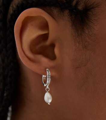 Silver Plated Faux Pearl Diamanté Hoop Earrings