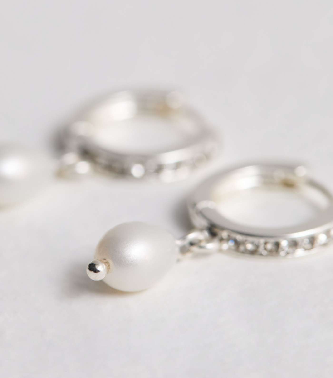 Real Silver Plate Faux Pearl Diamanté Hoop Earrings Image 5