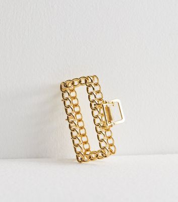 Gold Chain Rectangle Hair Claw Clip New Look