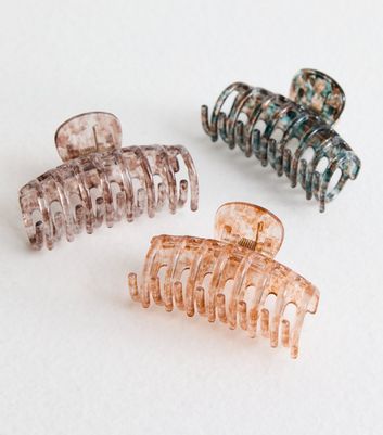 3 Pack Flecked Mini Hair Claw Clips New Look