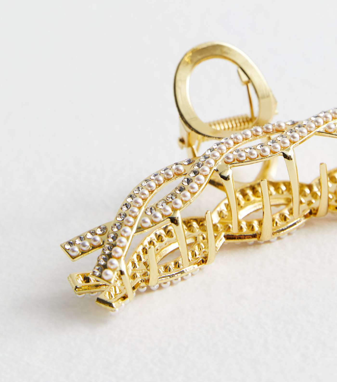 Gold Diamanté Faux Pearl Twist Hair Claw Clip Image 2