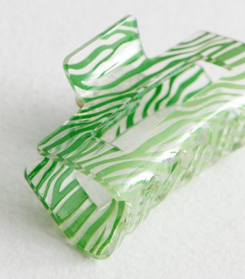 Green Zebra Rectangle Hair Claw Clip New Look