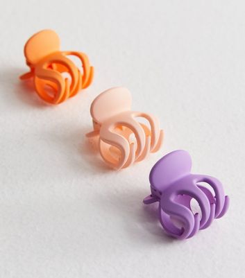 3 Pack Purple Orange and Pale Pink Mini Hair Claw Clips New Look
