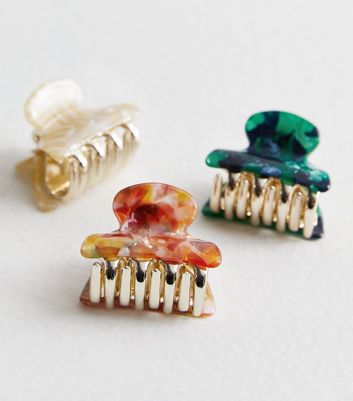3 Pack Multicoloured Mini Resin Hair Claw Clips New Look