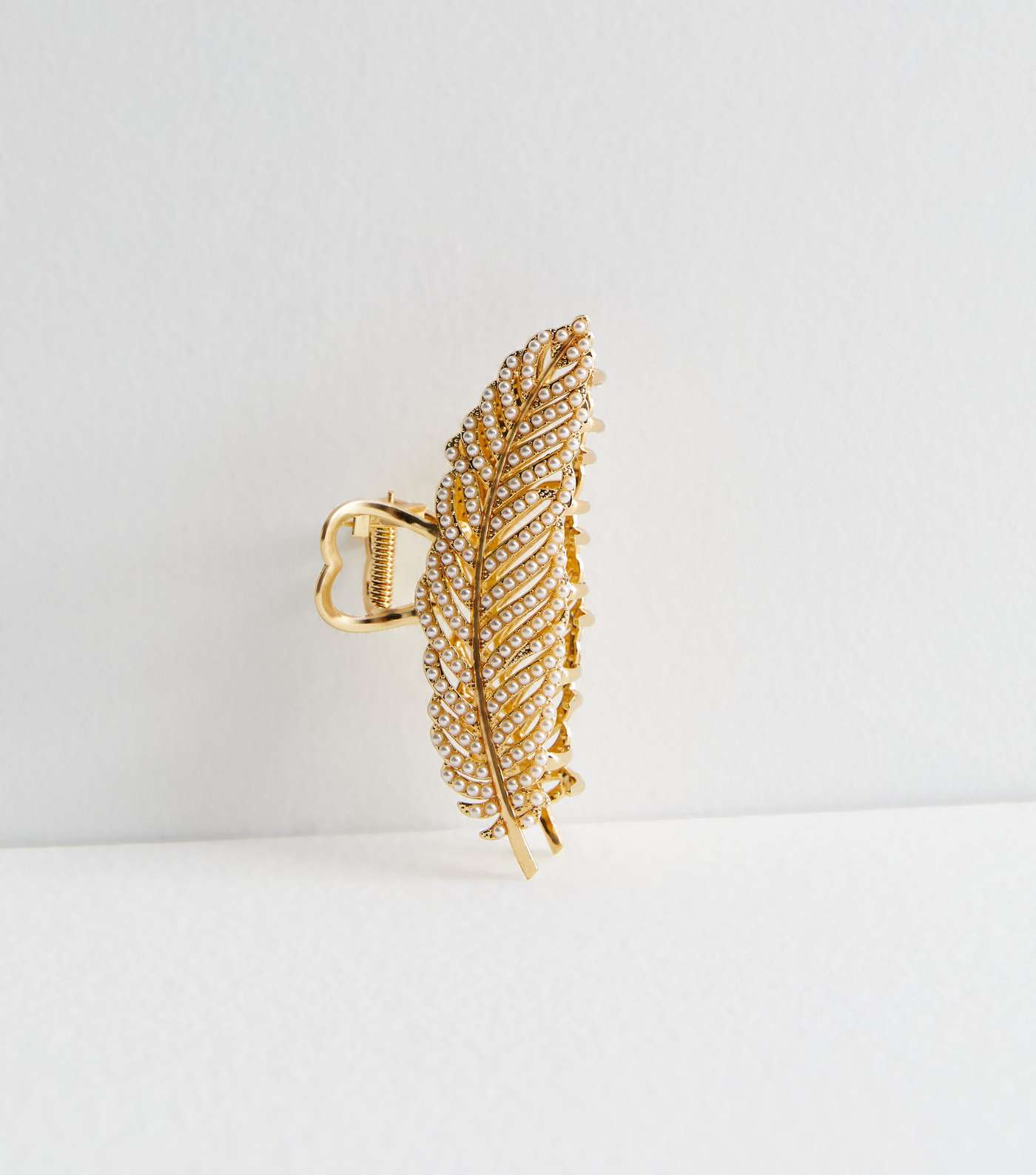 Gold Faux Pearl Leaf Hair Claw Clip  Image 3