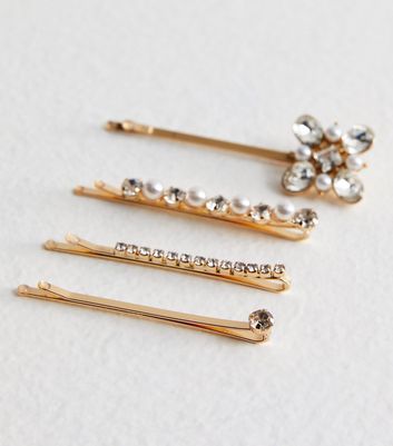 4 Pack Assorted Pearl Hair Slides New Look