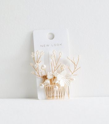 Gold Faux Pearl Hair Comb New Look