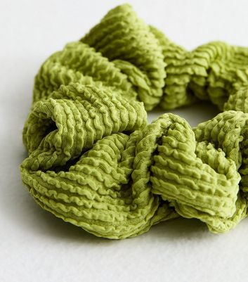 Olive Ribbed Scrunchie New Look