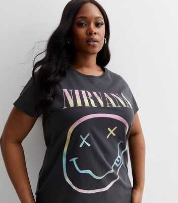 Curves Dark Grey Cotton Ombré Nirvana Logo T-Shirt