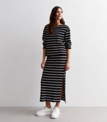 Black Stitch Stripe Split Hem Midi Skirt New Look