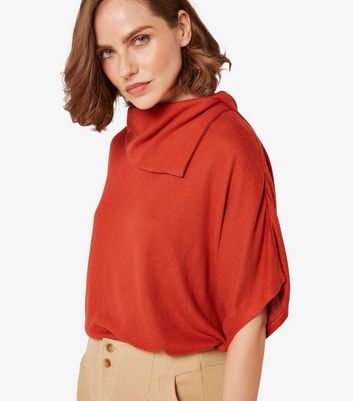 Apricot Rust Soft Knit Fold Over Neck Batwing Top New Look