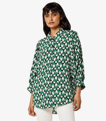 Apricot Green Geometric Print Long Sleeve Shirt New Look
