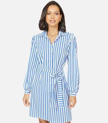 Mela Blue Stripe Belted Mini Shirt Dress