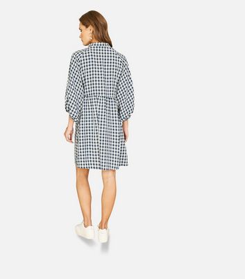 Mela Navy Check Button Front Mini Dress New Look