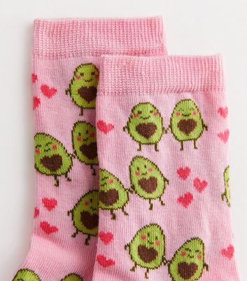 Pink Avocado Hearts Socks New Look