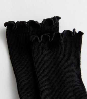 Black Frill Trim Tube Socks New Look