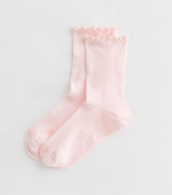 Pink Frill Trim Tube Socks New Look