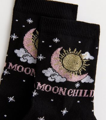 Black Glitter Moon Child Socks New Look