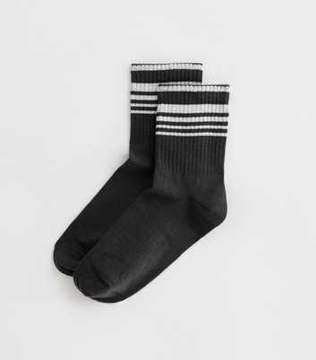 Dark Grey Stripe Ribbed Tube Socks