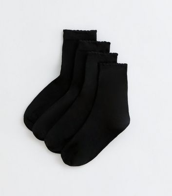 4 Pack Black Frill Edge Ankle Socks New Look