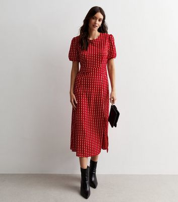Cutie London Red Spot Split Hem Midaxi Dress New Look