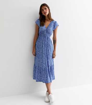 Blue Vanilla Blue Ditsy Print Shirred Midi Dress