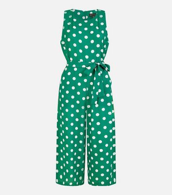 Mela Green Spot Sleeveless Crop Jumpsuit New Look