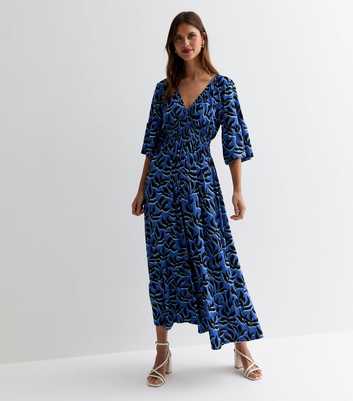 Blue Vanilla Blue Leaf Print Shirred Midi Dress