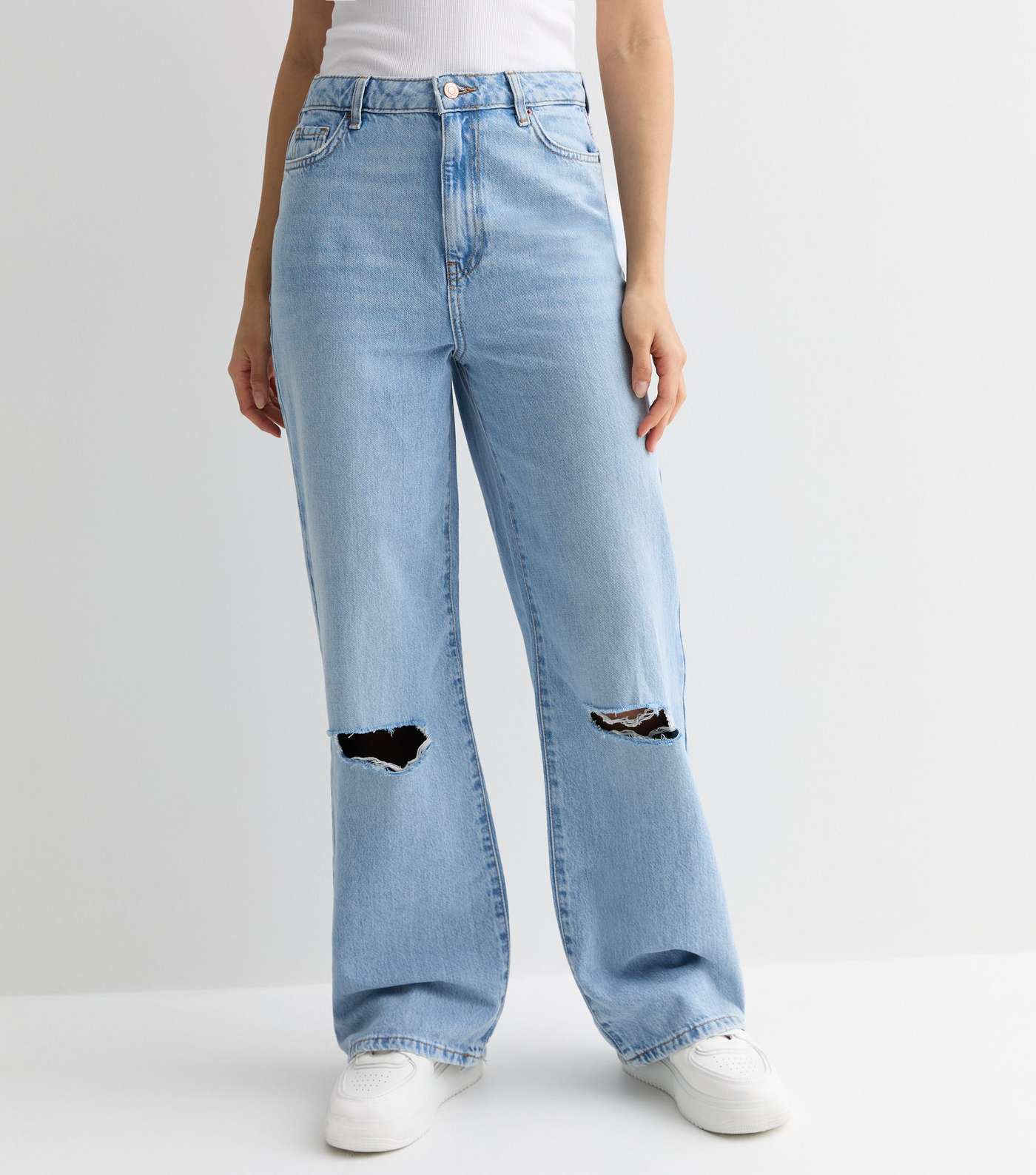 Pale Blue Ripped Wide Leg Jeans Image 4