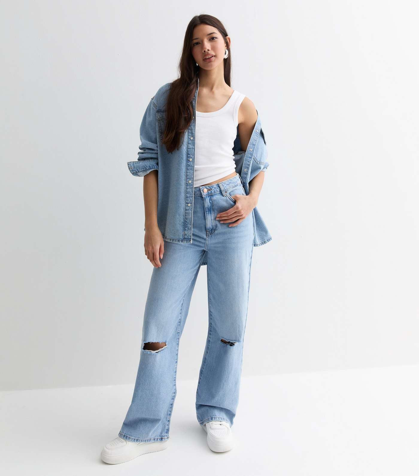 Pale Blue Ripped Wide Leg Jeans Image 6