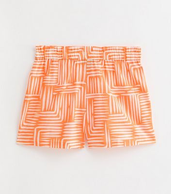Orange Abstract Print Cotton Beach Shorts New Look