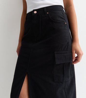 Petite Black High Waist Cargo Maxi Skirt New Look