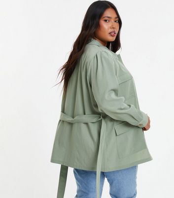 QUIZ Curves Light Green Belted Utility Jacket New Look