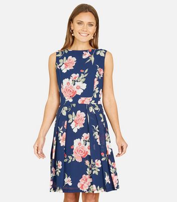 Mela Navy Floral Scoop Back Mini Dress New Look