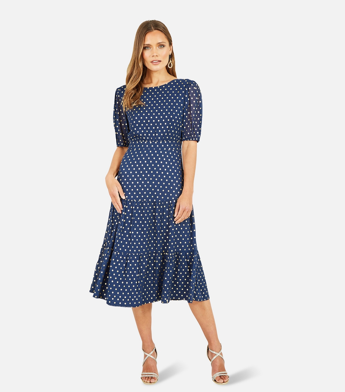 Women's Navy Polka Dot Midi Dress Mela New Look