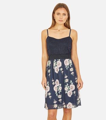 Mela Navy Lace Layered Mini Dress New Look