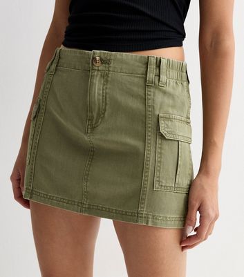 Khaki Denim Mini Cargo Skirt New Look