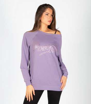 Pineapple Light Purple Logo Print Off Shoulder Sweatshirt