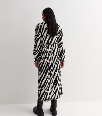 Black Zebra Crinkle Jersey Midi Smock Dress New Look