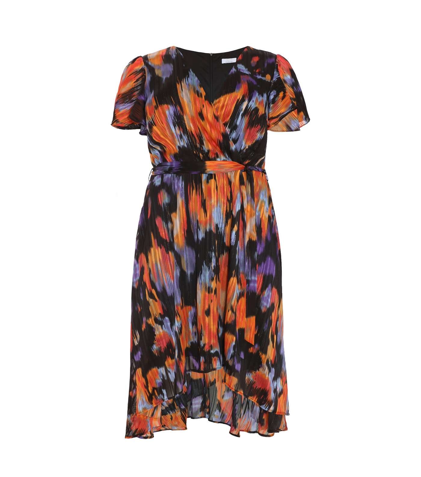 QUIZ Curves Multicolour Tie Dye Print Wrap Midi Dress Image 4
