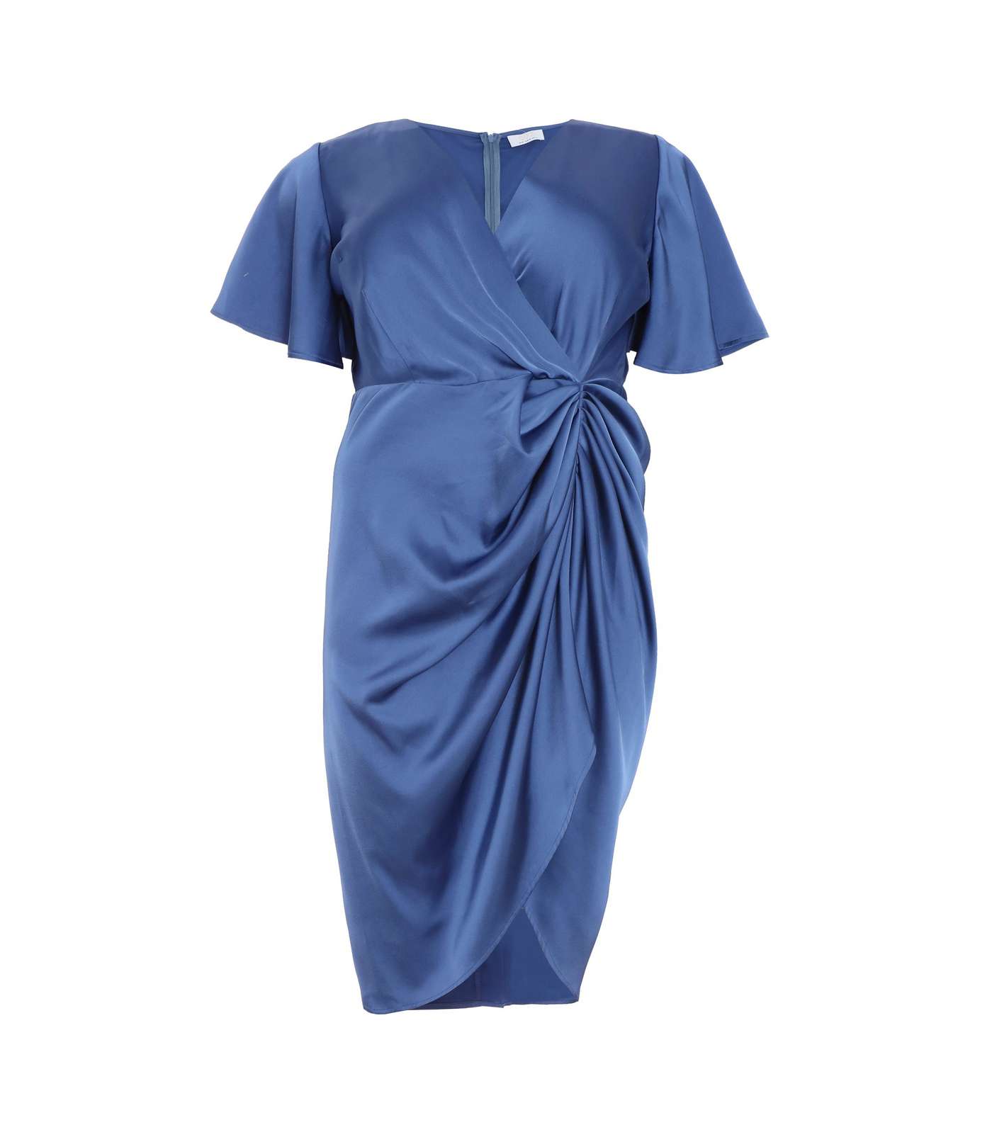 QUIZ Curves Blue Satin Ruched Wrap Midi Dress Image 4
