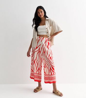 Red Animal Print Wide Leg Crop Trousers New Look