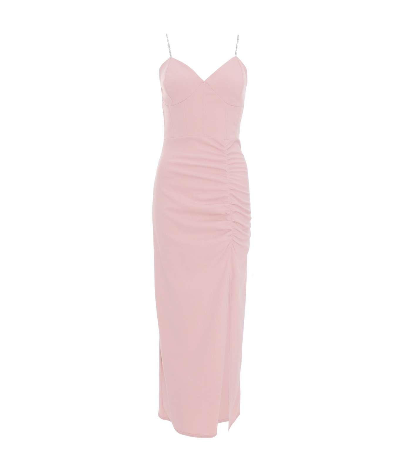 QUIZ Petite Pink Ruched Maxi Dress Image 4